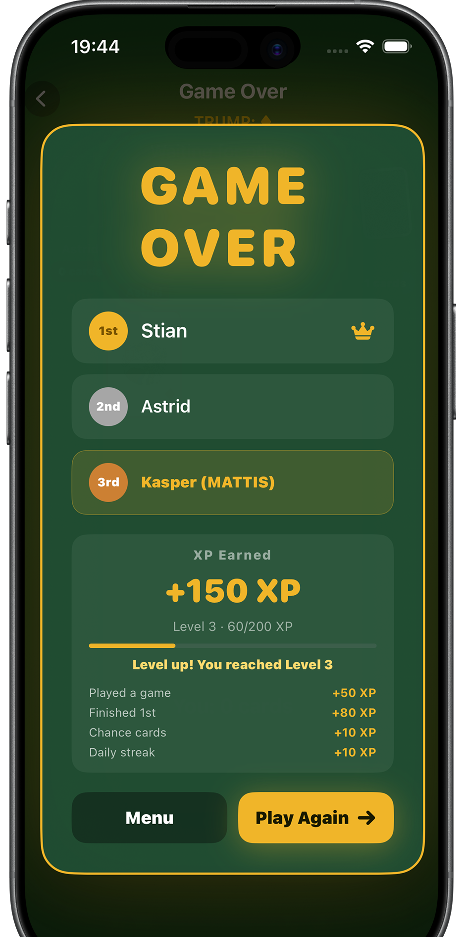 Mattis multiplayer card game screen